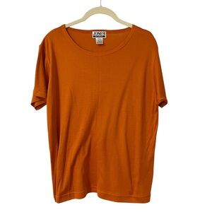 Jones Studio Vibrant Orange Short Sleeve Silk Tee Top Large Vintage